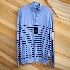 Chaps Mens Striped Quarter Zip Sweater Preppy Classic Blue Long Sleeve